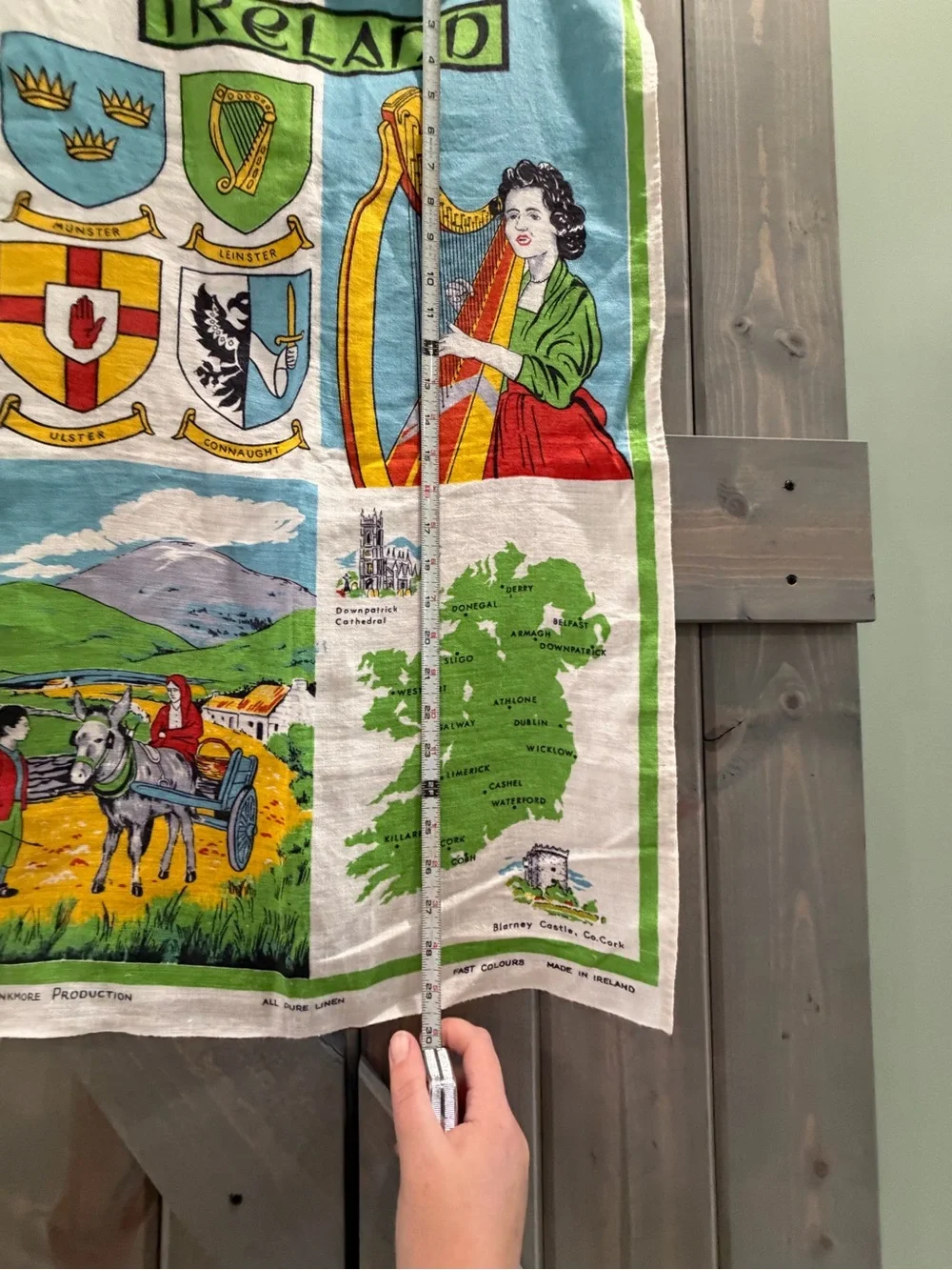 Vintage Ireland Pure Linen Tea Towel Map Blarney Castle Bankmore Made in Ireland